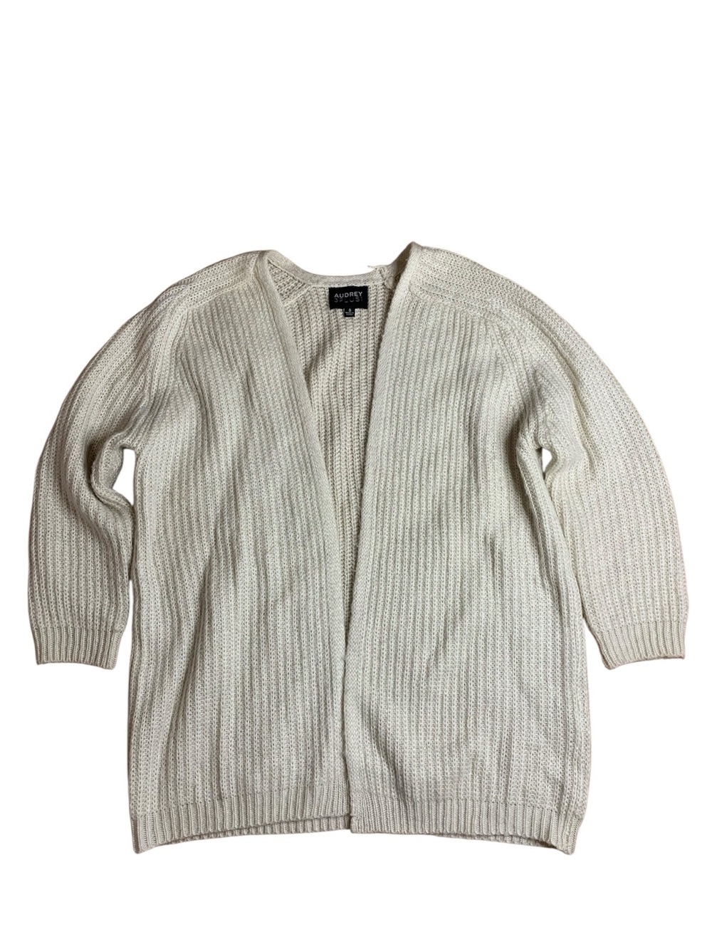 Audrey 3+1 Cream Ribbed Open Cardigan Sweater Size Small